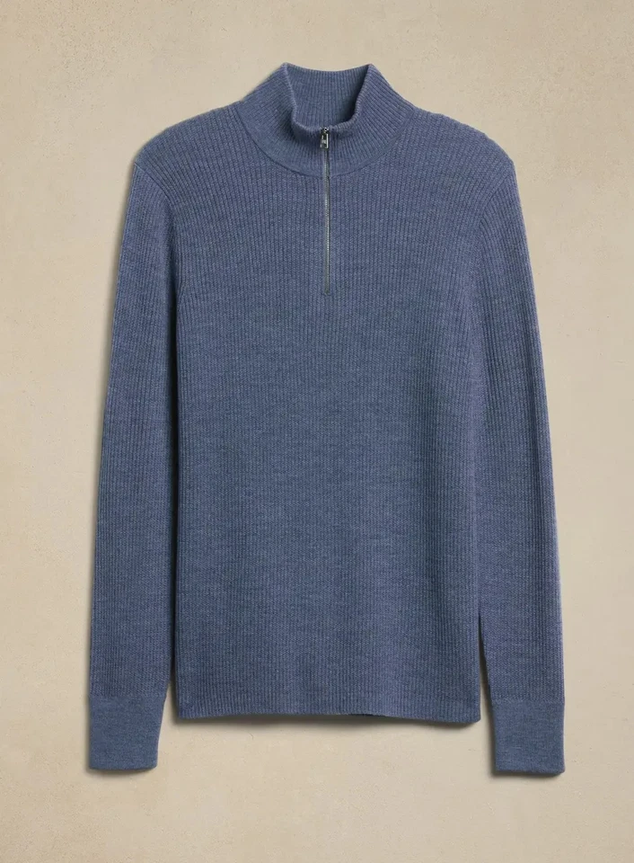 Banana Republic S SMALL Riccardo 100% Merino Wool Half Zip Blue Sweater RET $120 - Image 2 of 3