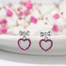 14K White Gold Plated 2CT Round Cut Lab Created Pink Ruby Women's Stud Earrings