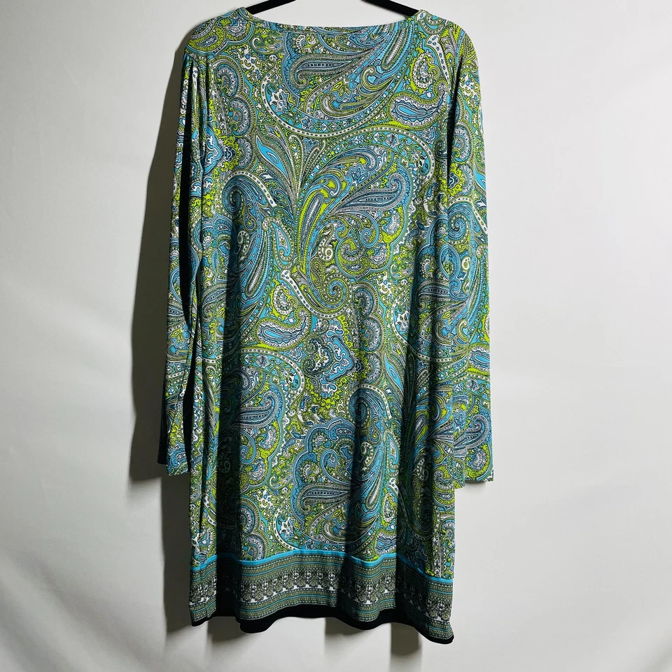 Vestido recto hippie gitano estampado cachemir verde Michael Kors para mujer talla XL Foto 2 de 4
