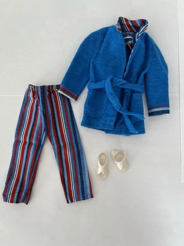 Vintage Barbie Ken 1972 Wide Awake Pajama Set With Slippers #3377