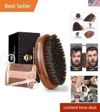 Beard Brush and Grooming Set with Boar Bristles, Comb, Scissors, Travel Bag - 4