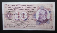 Switzerland 10 Francs 1974 Banknote P-45t 10 Franken 7.2.1974 Swiss VF+ Note