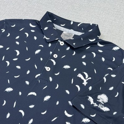 Puma Feather Print Golf Polo Shirt Mens Medium Blue Short Sleeve Performance