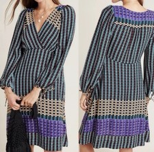 Maeve By Anthropologie Gianna Tunic Geometric V Neck Dress Pockets Size 2