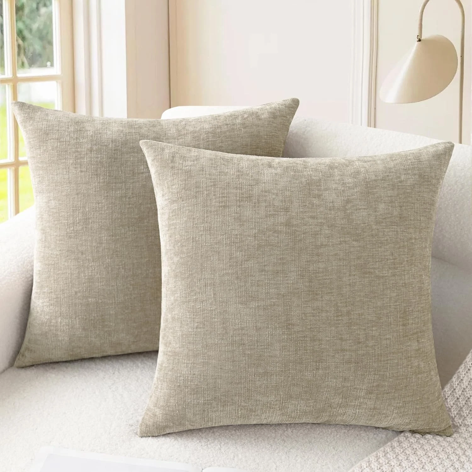 Throw Pillow Covers Decorative 22 X 22 Inches Pack of 2 Cozy Chenille Cushion