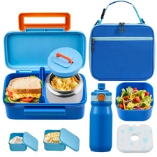 PIQUEBAR Kids Lunch Box with 8oz Thermo, Leakproof Bento Box with Insulated Bag