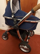 Egg Stroller Pushchair Navy & Tan w/Rain Cover,  Canopy and Carrycot modules