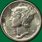 1945-S Mercury Dime Almost Uncirculated AU Coin, Crud #38596