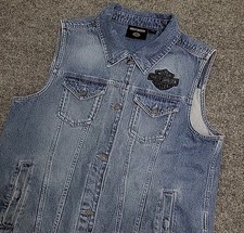 Vintage Harley Davidson Denim Vest Womens Large Blue Trucker Levis Style Y2K
