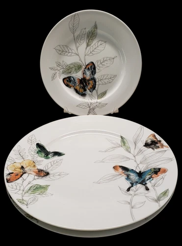 🦋 Mikasa Gourmet Basics Garden Butterfly Plate Set, 1x 8.25", 2x 10.625, Set 3