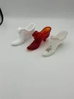 3 Fenton Glass Slippers Lot Hand Painted Hobnail Cathead Shoes Boots