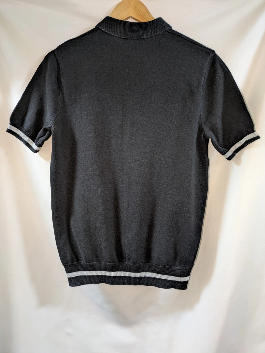 Fred Perry Polo Tricot Negro Con Ribete De Algodón Ajuste Slim Medio M