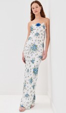 Rodarte Blue + White Floral Daisy Silk Slip Maxi Dress Size 6