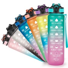 YC Kitchen Motivational Water Bottle with Time 32 Ounces, Green Gradient