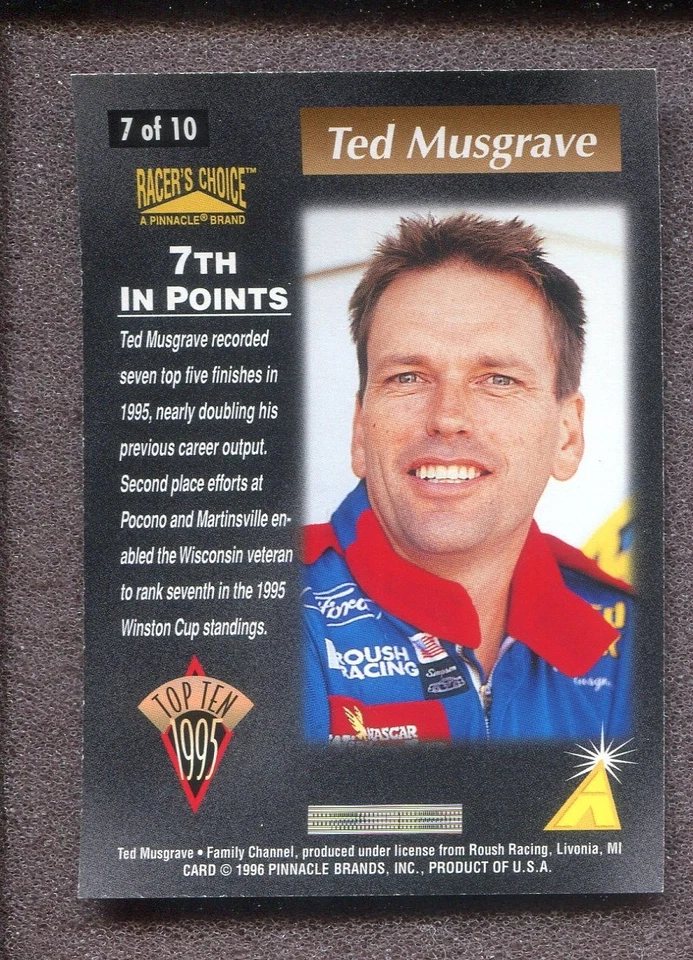 1996 Pinnacle Racer's Choice Top Ten #7 - Ted Musgrave - Image 2 of 2