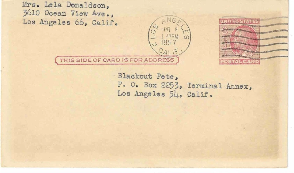 US Sc # UX 3  "BLACKOUT PETE", Los Angeles Examiner / Puzzle Game 1957 L.A. Cali - Image 2 of 2