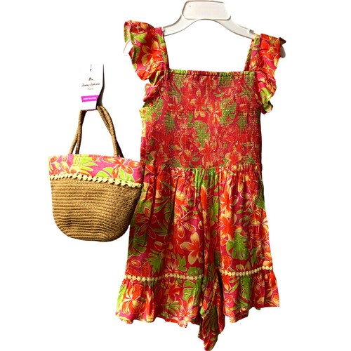 Tommy Bahama Girls Floral Romper Dress & Straw Purse Set - Tropical Print 8 NWT - Picture 11 of 11