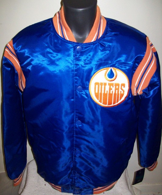 EDMONTON OILERS STARTER Satin Snap Down Jacket NHL Traditional BLUE 4X