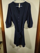 B Navy Shirt/Shift Dress, Tab Sleeves, Size XL, Button Front/Tie Waist, #6161