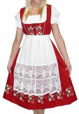 XS S M L XL 2XL German Dirndl Dress Long EMBROIDERED Red Oktoberfest Waitress