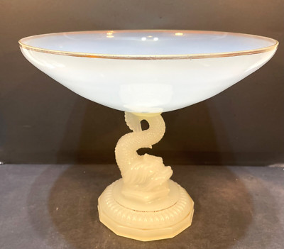 LARGE  Portieux  PV France Clam broth OPALINE GLASS translucent Dolphin Compote