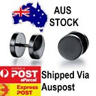 <!--F#f_0-->Pair Black Flat Round Barbell Plug Stud Earrings Stainless Steel Mens Gym 3-10MM<!--F/-->