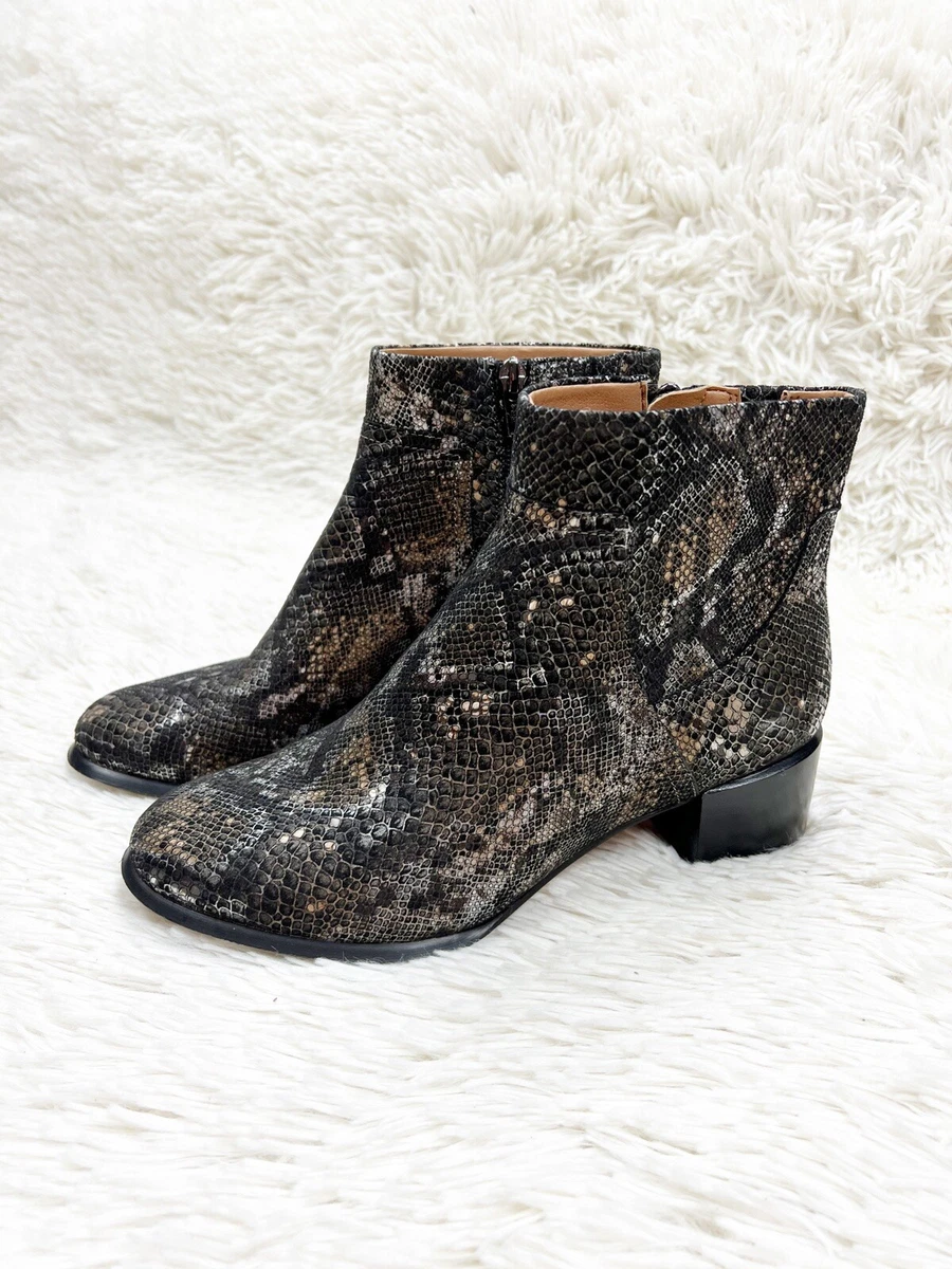 Vionic Kamryn Pewter Boa Brown Snakeskin Ankle Boots Booties Size 6