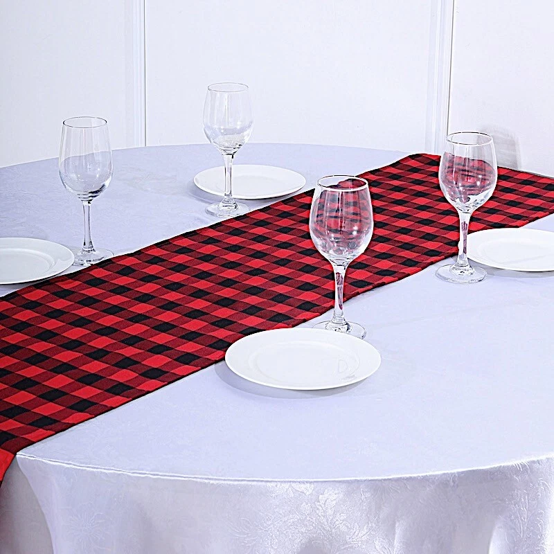 Black Red Buffalo Plaid GINGHAM POLYESTER TABLE RUNNERS 14 x 108