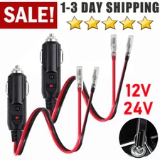 2Pcs Fused Male Car Cigarette Lighter Socket Plug Connector Cable Leads 12V 24V