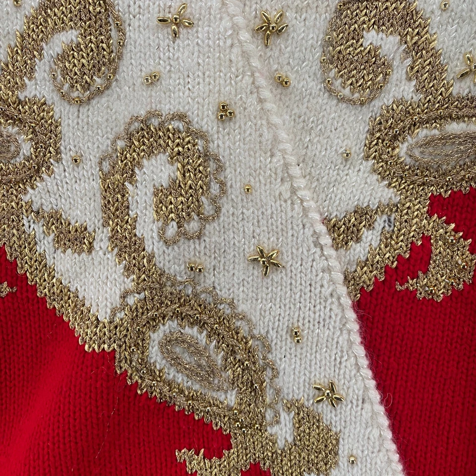 Vintage Dana Scott Sweater Womens M RedPullover Wrap V-Neck Grannycore Holiday Foto 3 de 4