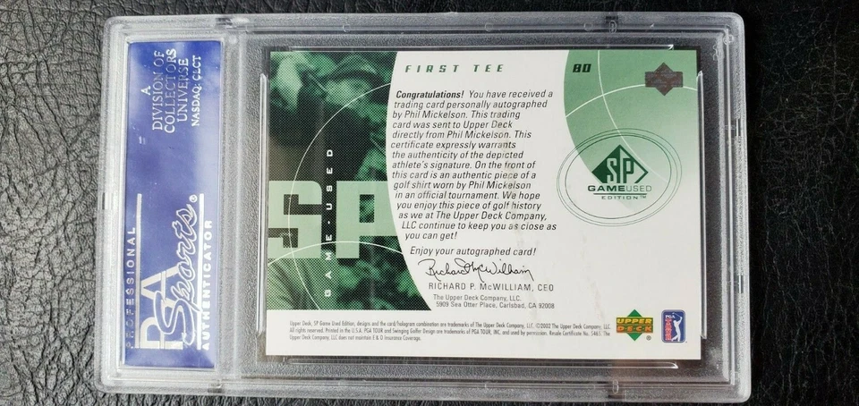 2002 SP AUTHENTIC PHIL MICKELSON #/250 SIGNED SHIRT ROOKIE RC AUTO PSA 10 UDA - Image 2 of 2