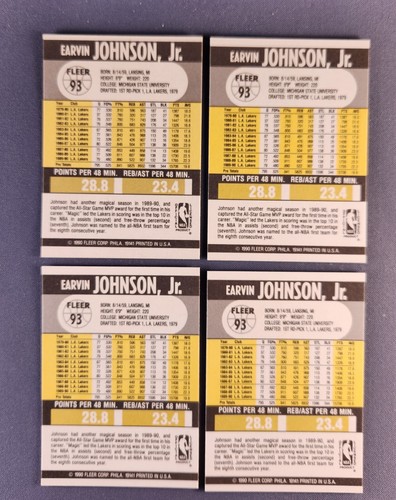 4 card lot 1990-91 Fleer #93 Earvin Magic Johnson Lakers - Picture 2 of 2