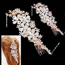 Long Crystal Rhinestone Hair Comb Wedding Bridal Cocktail Leaf Branch Daisy Pin