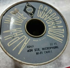 Vintage Metal Spool ALPHA WIRE CORP 404B 12' Microphone HI-FI Cable  24 Stranded