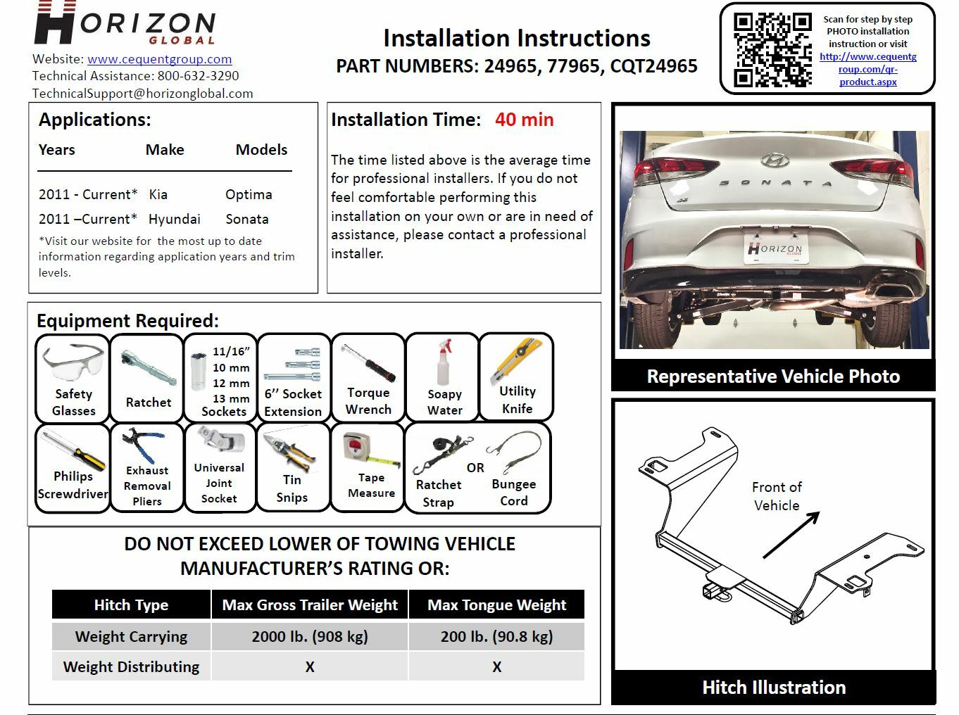 Trailer Tow Hitch For 1119 Hyundai Sonata KIA Optima 11/4" Receiver