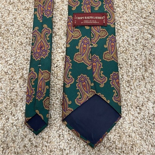 Vintage Chaps Ralph Lauren 100% Silk Dress Neck Tie Green Paisley Pattern - Picture 4 of 4