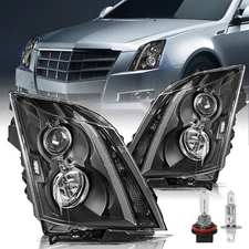 For 2008 2009 2010 2011 2012 2013 2014 Cadillac CTS Black Halogen Headlights Set