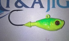 10 Custom Paint Ultra Minnow Jigs W/EYES + Spro Swivel Green Charteuse W/Green 