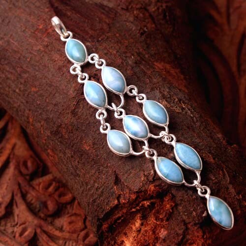 Natural Larimar Gemstone 925 Sterling Silver Boho Pendant Jewelry - Picture 1 of 2