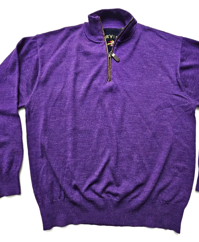 Suéter de lana Orvis para hombre con cremallera en cuarto - talla grande - ribete de cuero Foto 4 de 4