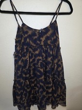Urban Outfitters XS Boho Tiered Mini Dress Brown Black Print Spaghetti Strap