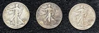 Lot of 3 Walking Liberty 50 Cent Pieces 2-1943 1-1942 90% Silver Circulated