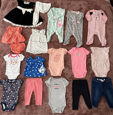 Lot of 17 Baby Girl 0-3 clothes. Dress, Romper, bodysuits, mix match outfits
