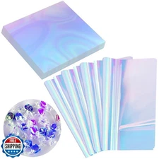 Prudiut 150 Pieces Iridescent Cellophane Sheets Blue Holographic Cellophane W