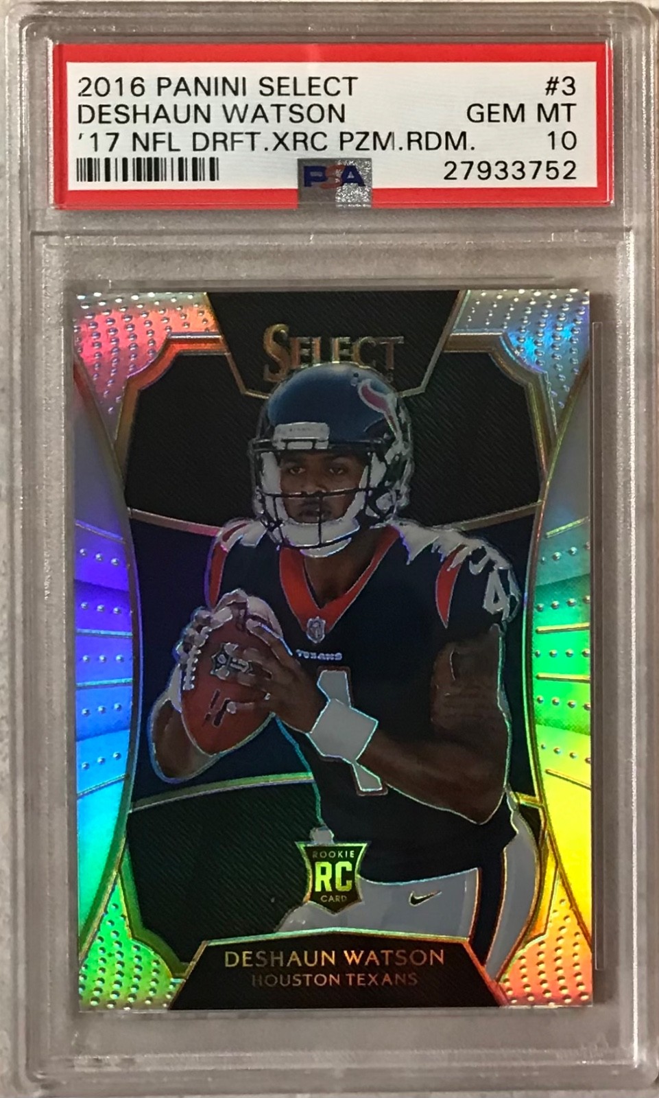2016 Select Deshaun Watson XRC Silver Prizm 2017 NFL Draft #3 PSA 10 Gem Mint