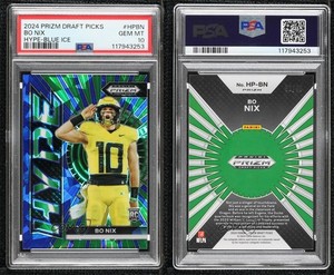 2024 Panini Prizm Draft Picks Hype Blue Ice /99 Bo Nix PSA 10 GEM MT Rookie RC