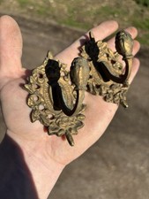 Antique Brass Wall Hooks Ornate Design Set of 2 for Hanging