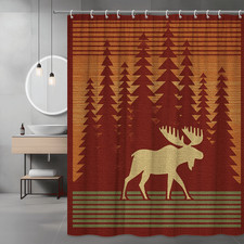 Moose Pine Forest Shower Curtain Rustic Cabin Graphic