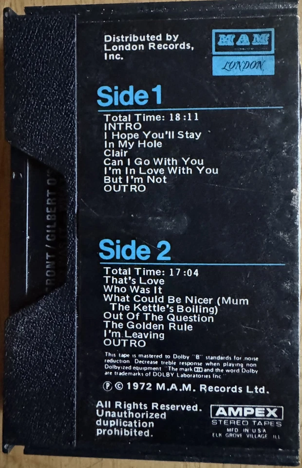 Gilbert O’Sullivan Back To Front Cassette Tape Slip Case - Image 2 of 2