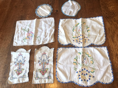 green emerald velvet dress Vintage Embroidered Floral Table Scarf - Colorful Handstitched Kitchen  Cloth 37x11